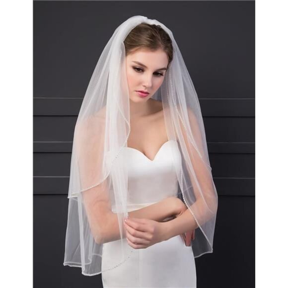 Women\'s Short 2 Tier Wedding Bridal Veil With Comb L24 main image 6